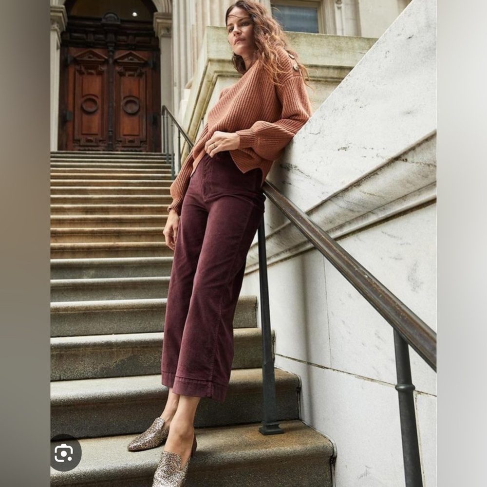 Madewell Velvet Emmett Pants, size 24.  They are purplish burgundy color. EUC.